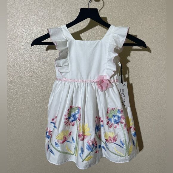 Pippa & Julie Floral Embroidered White Kids Dress - Picture 1 of 6